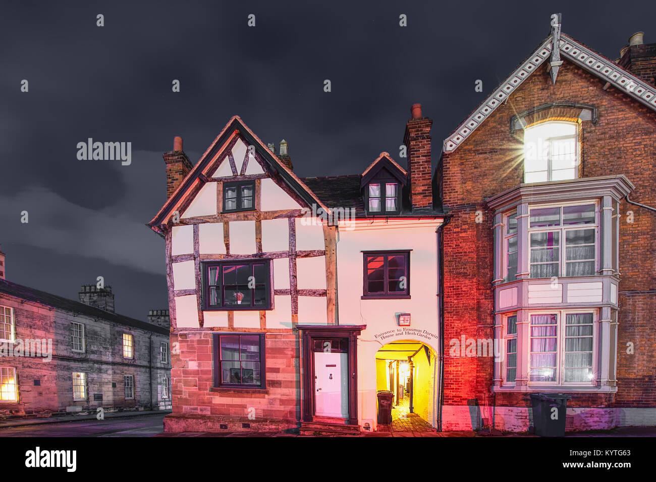 Erasmus Darwin house and herb garden at night,Lichfield,Staffordshire,United Kingdom Stock Photo
