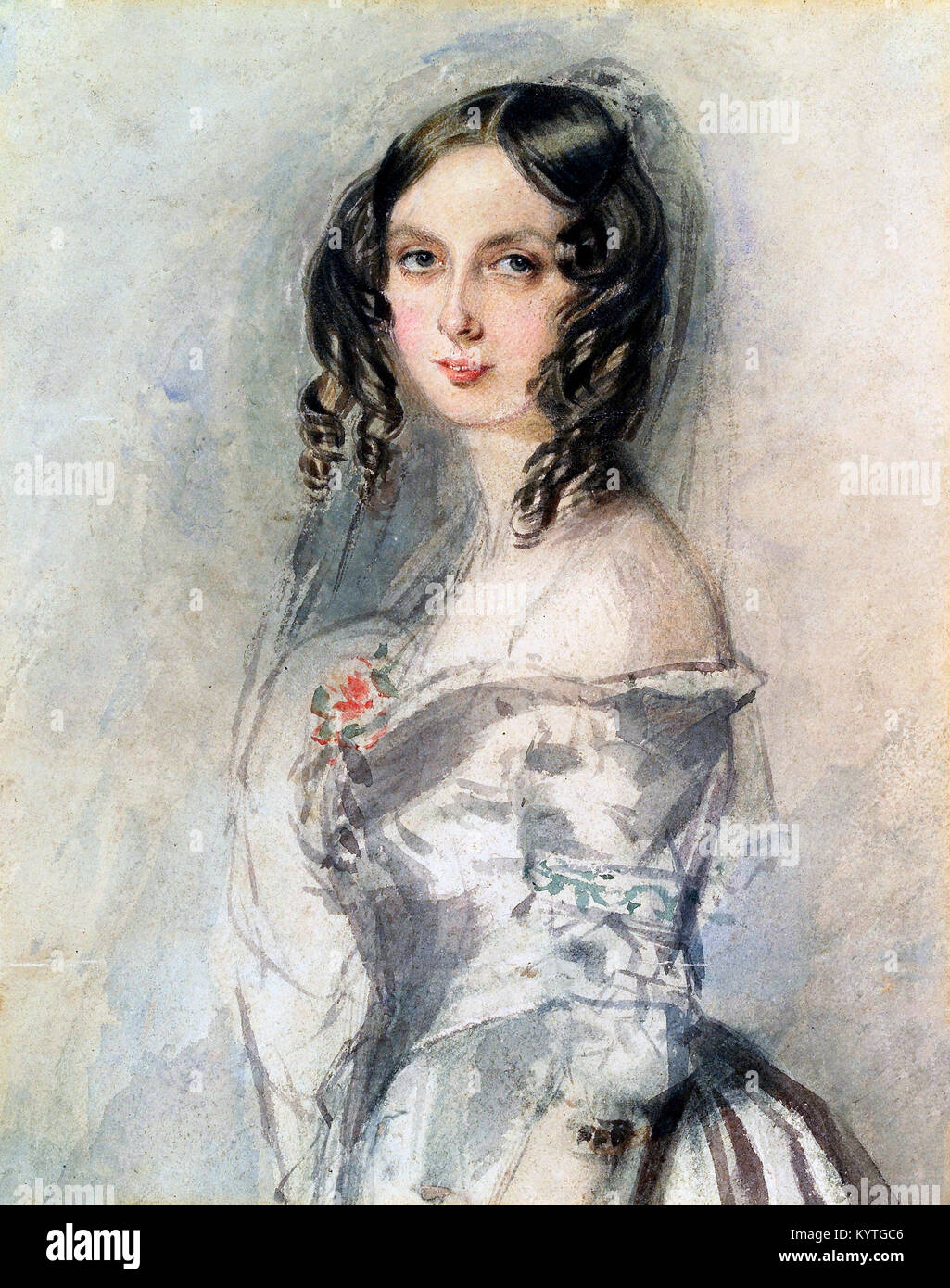 Ada Lovelace. Augusta Ada King-Noel, Countess of Lovelace (nee Byron; 1815-1852), an English mathematician and writer, chiefly known for her work on Charles Babbage's early mechanical general-purpose computer, the Analytical Engine. Portrait c.1835. Stock Photo