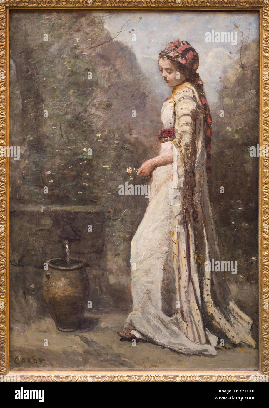 COROT Camille - Jeune fille grecque à la fontaine - Young Greek girl at the fountain Vers 1865-1870 Stock Photo