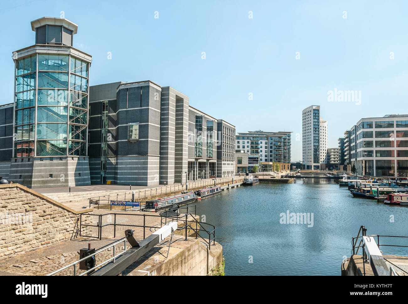 Clarence Dock in Leeds is a shopping and leisure destination in central Leeds, West Yorkshire, England Stock Photo