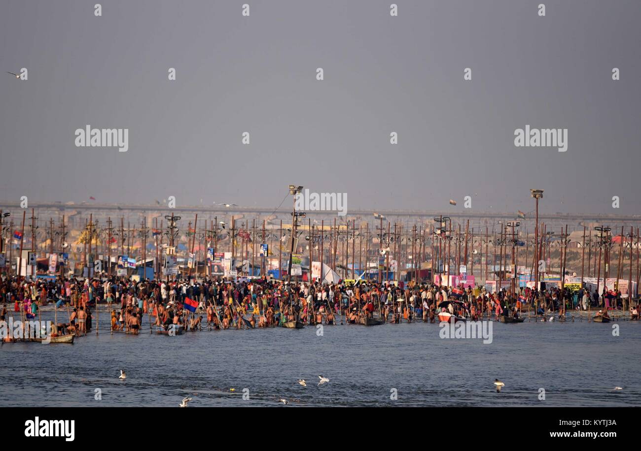 Hindu Devotee Take Holy Dip At Sangam On The Occasion Of Makar Sankranti Festival During Magh 