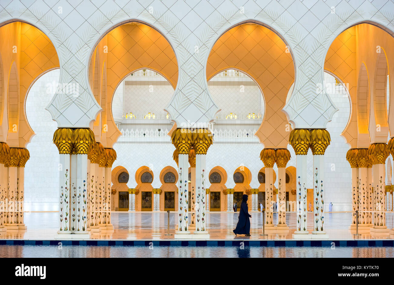 ABU DHABI, UNITED ARAB EMIRATES - DEC 31, 2017: Part of the exterior of the Sheikh Zayed Mosque in Abu Dhabi. It is the largest mosque in the country. Stock Photo