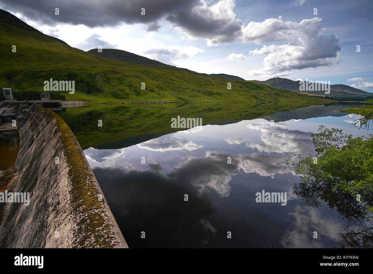 Hills reflected in the still waters of Stronuich Reservoir, Perthshire, Scotland. Stock Photo