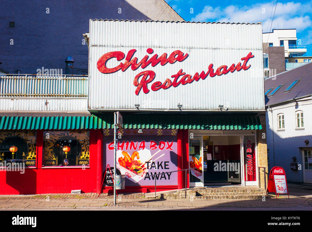 'China restaurant', billboard sign, Aalborg Denmark, China Box take away Stock Photo