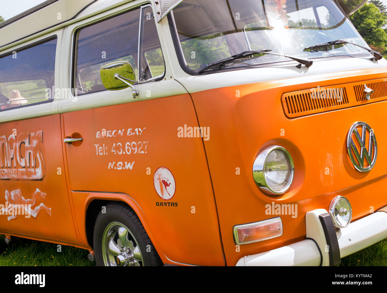 1970s Orange VW Volkswagen camper van. UK Stock Photo