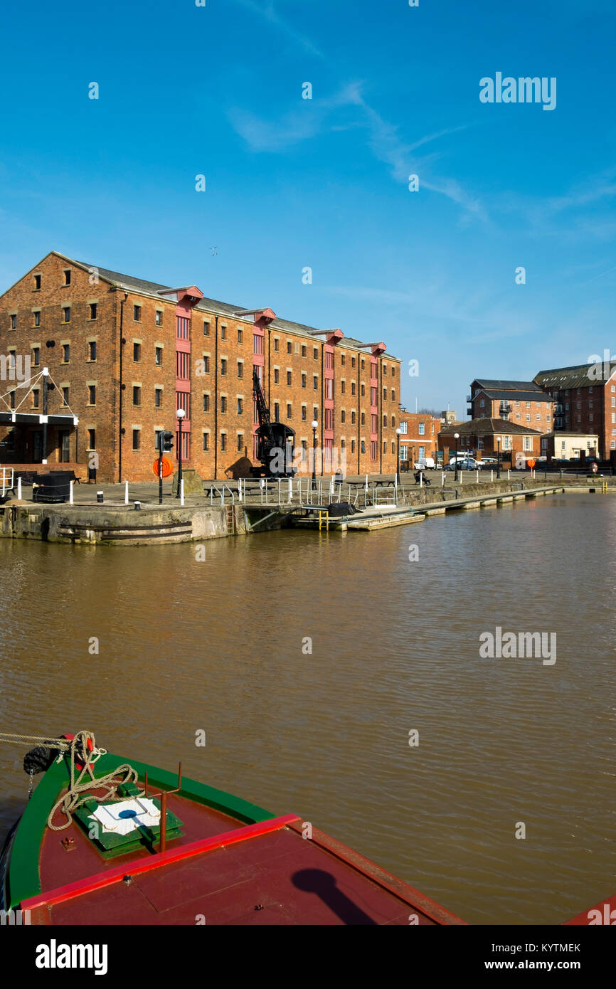 Spring sunshine on the industrial heritage travel destination of Gloucester Docks, Gloucester, UK Stock Photo