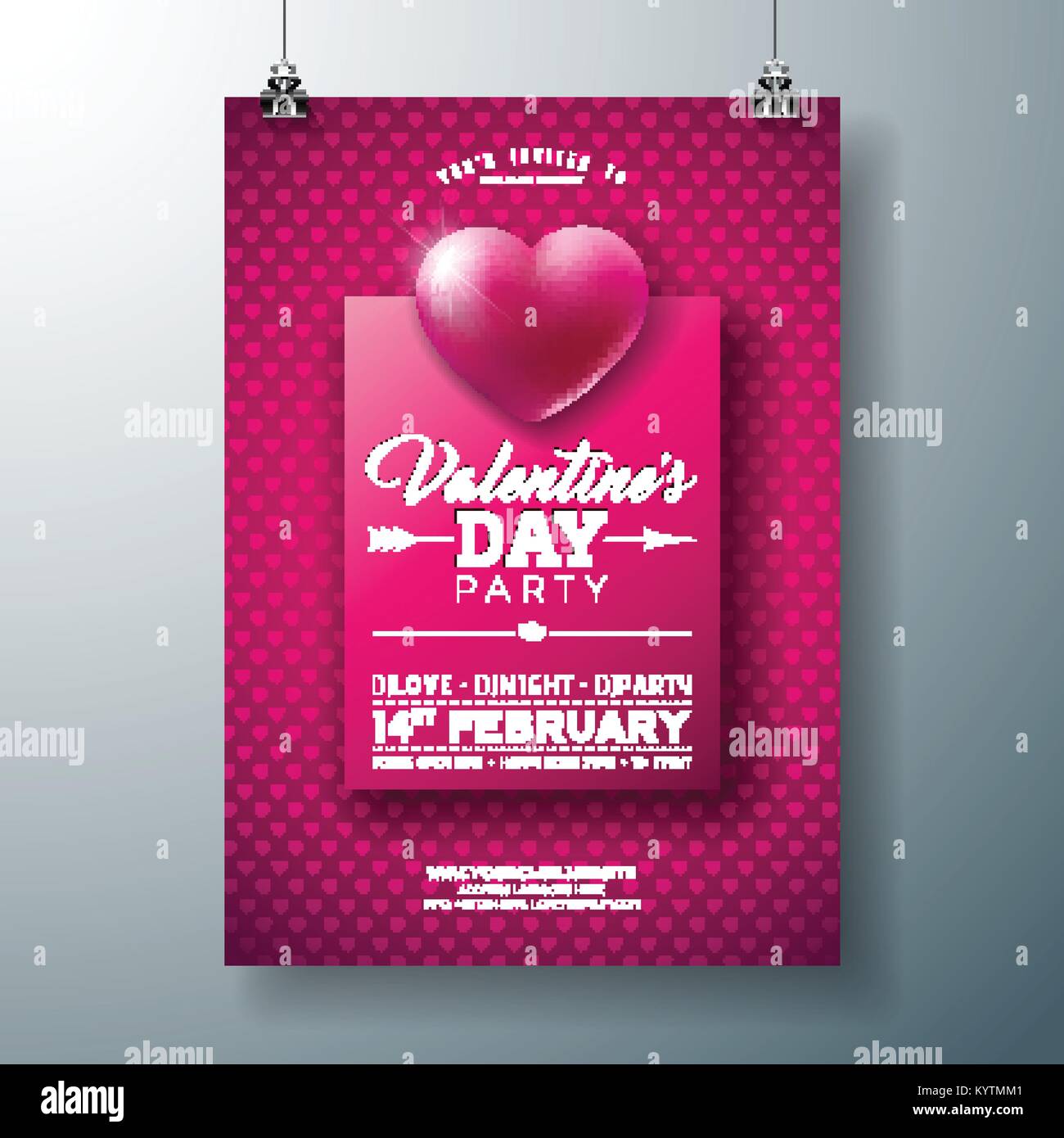 Vector Valentines Day Party Flyer Design with Typography and Heart on ...