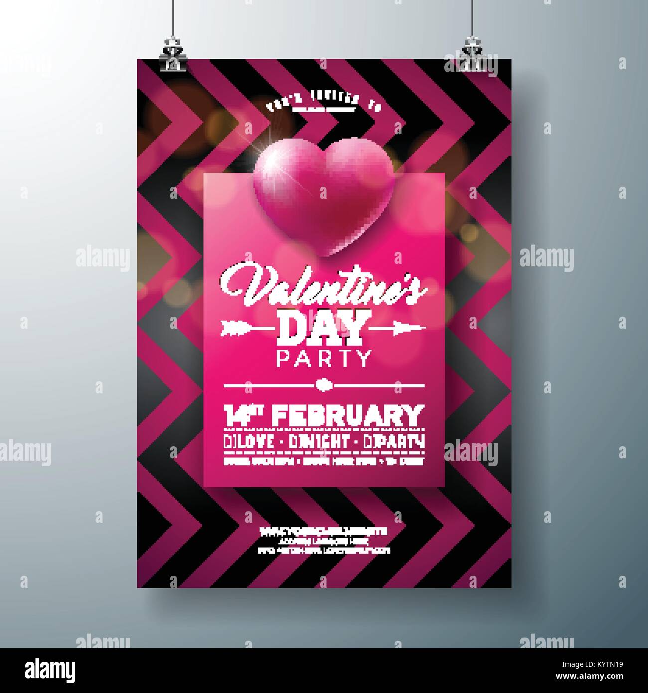 Vector Valentines Day Party Flyer Design with Typography and Heart on ...