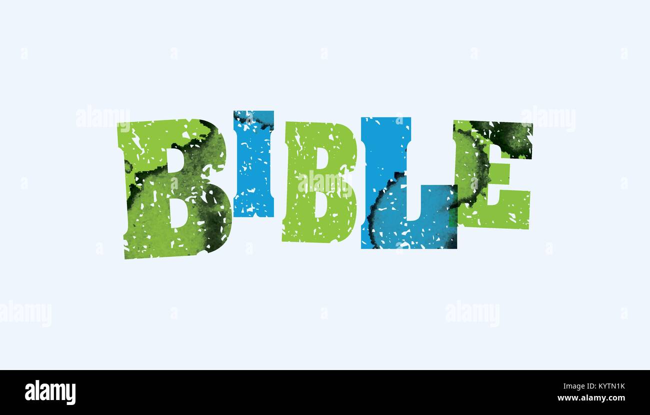 The word BIBLE concept printed in letterpress hand stamped colorful