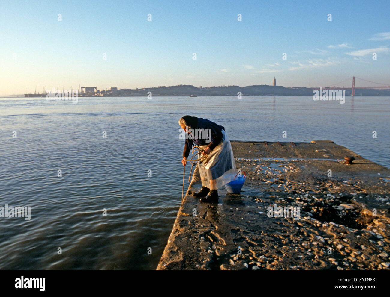 Fisherwoman at Lisbon fishmarket on the banks of the Tagus River, Lisbon, Portugal Stock Photo