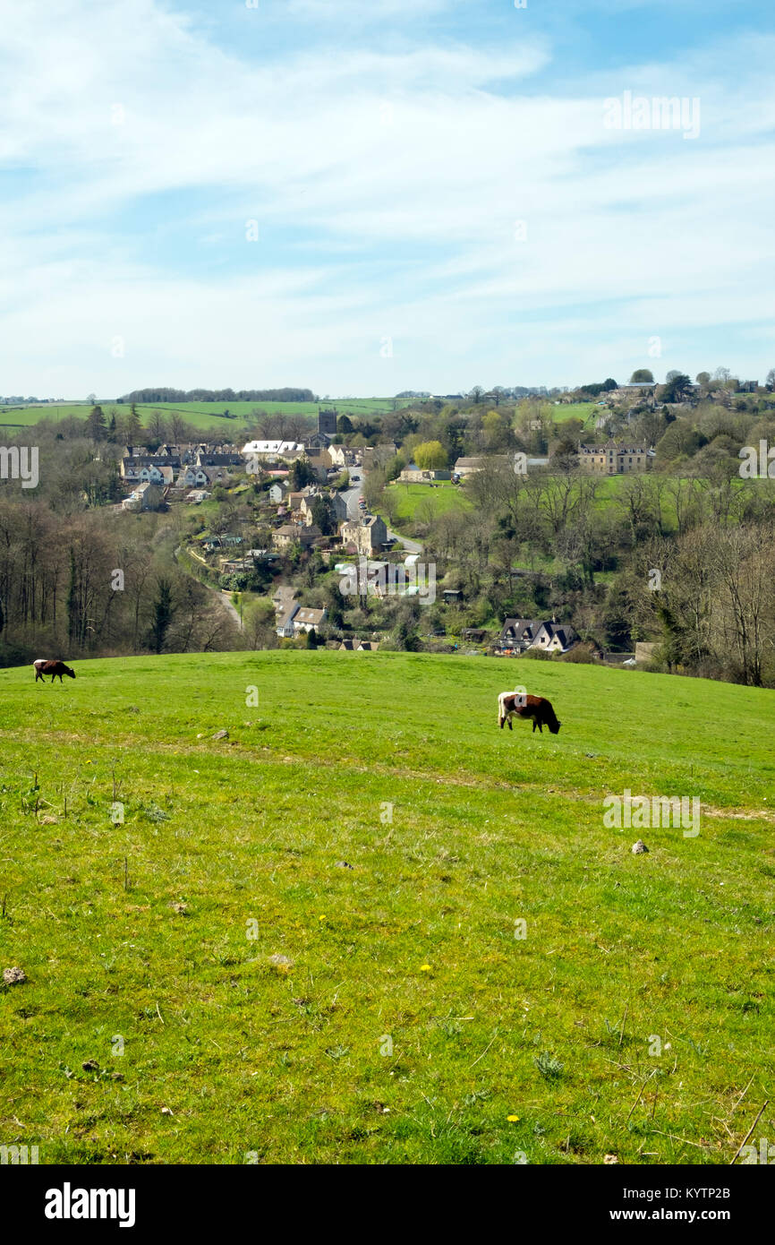 Spring sunshine view of Horsley village, Cotswolds, Gloucestershire, UK Stock Photo