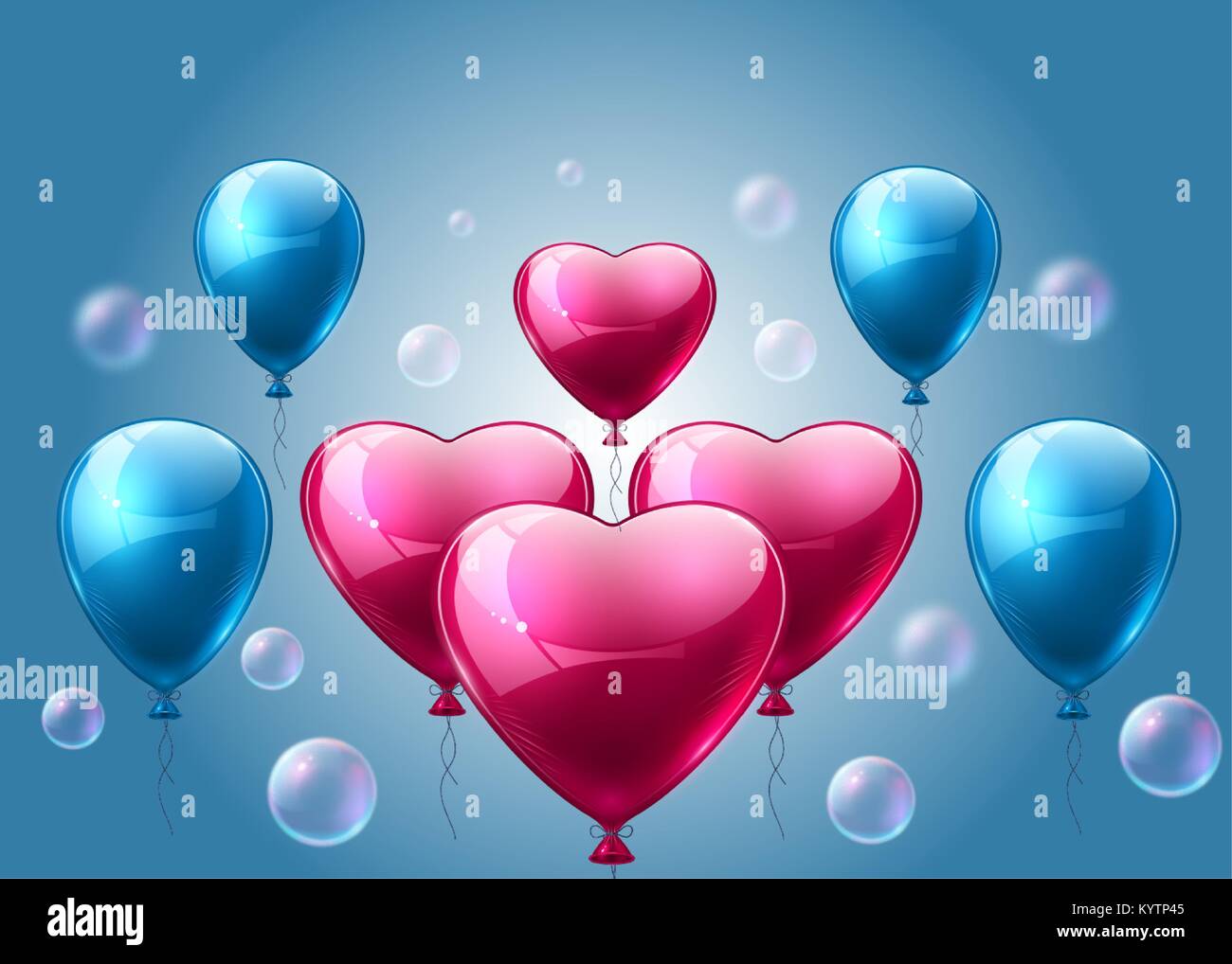 Pink and blue balloons realistic Vector. Heart shape shinny detailed 3d ...