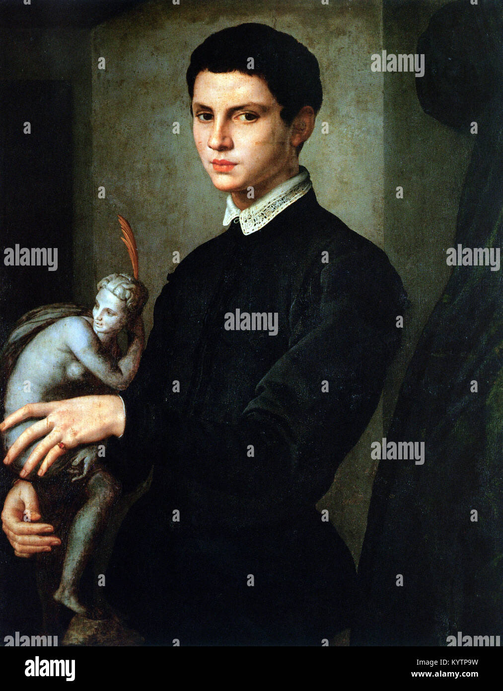 Agnolo di Cosimo - Agnolo Bronzino - Portrait of a Man with a Statuette, also known as Portrait of a Young Sculptor Stock Photo