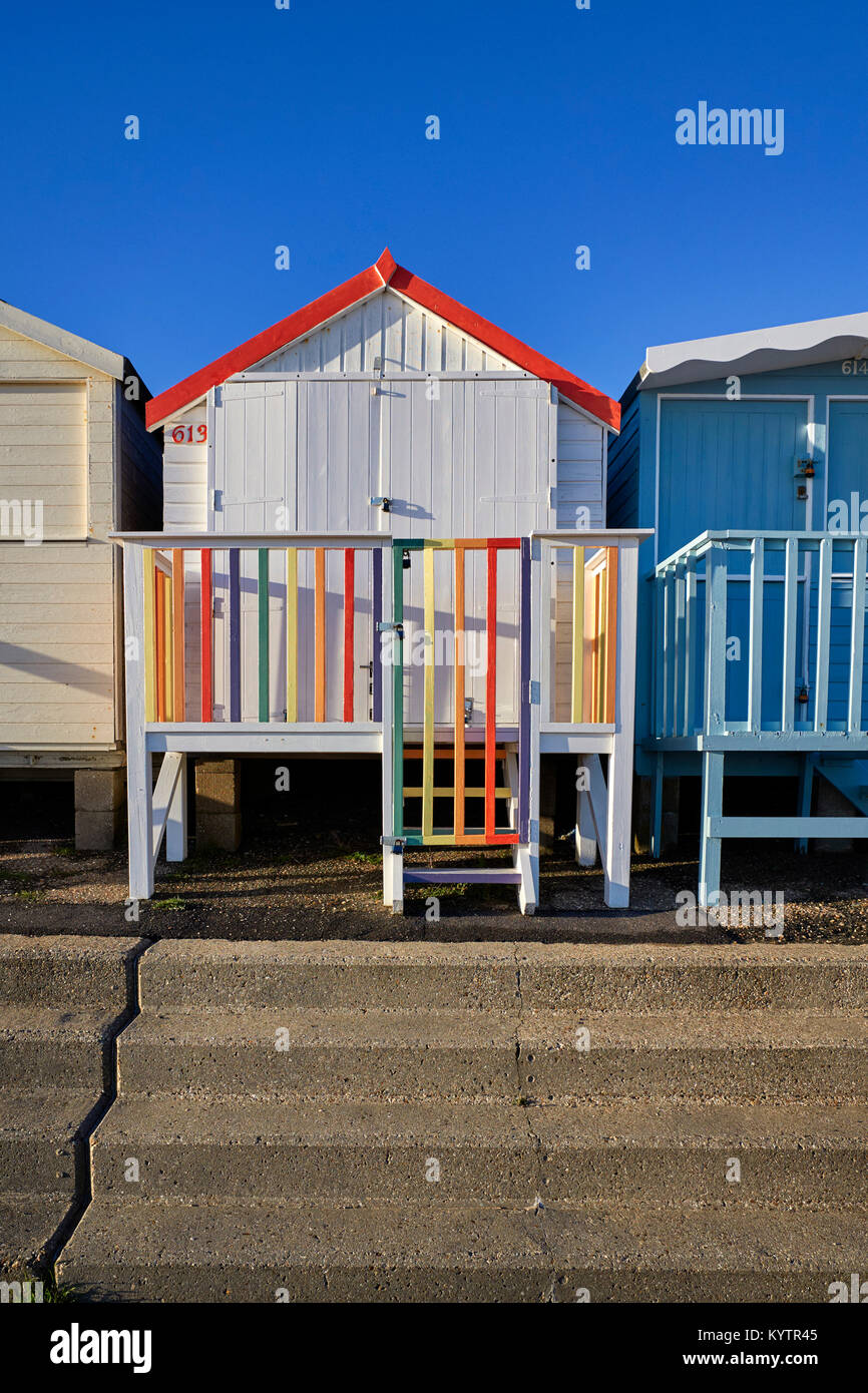 Colourful beach hut in Frinton on Sea, Essex Stock Photo