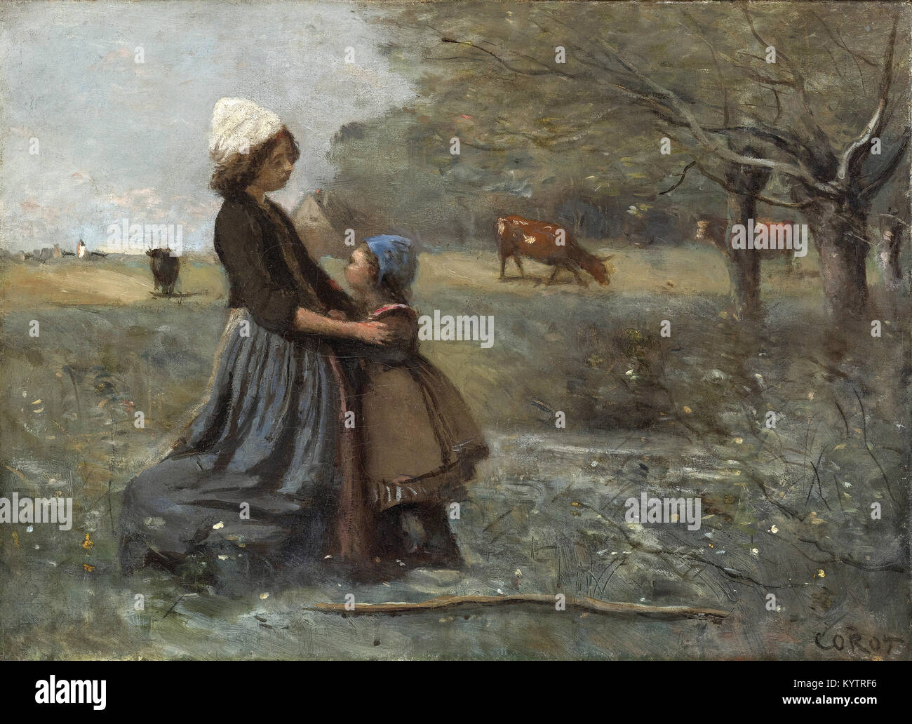 Camille Corot - Les deux sœurs dans la prairie Stock Photo