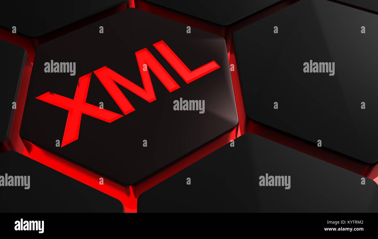 red XML on hexagone - 3D rendering Stock Photo