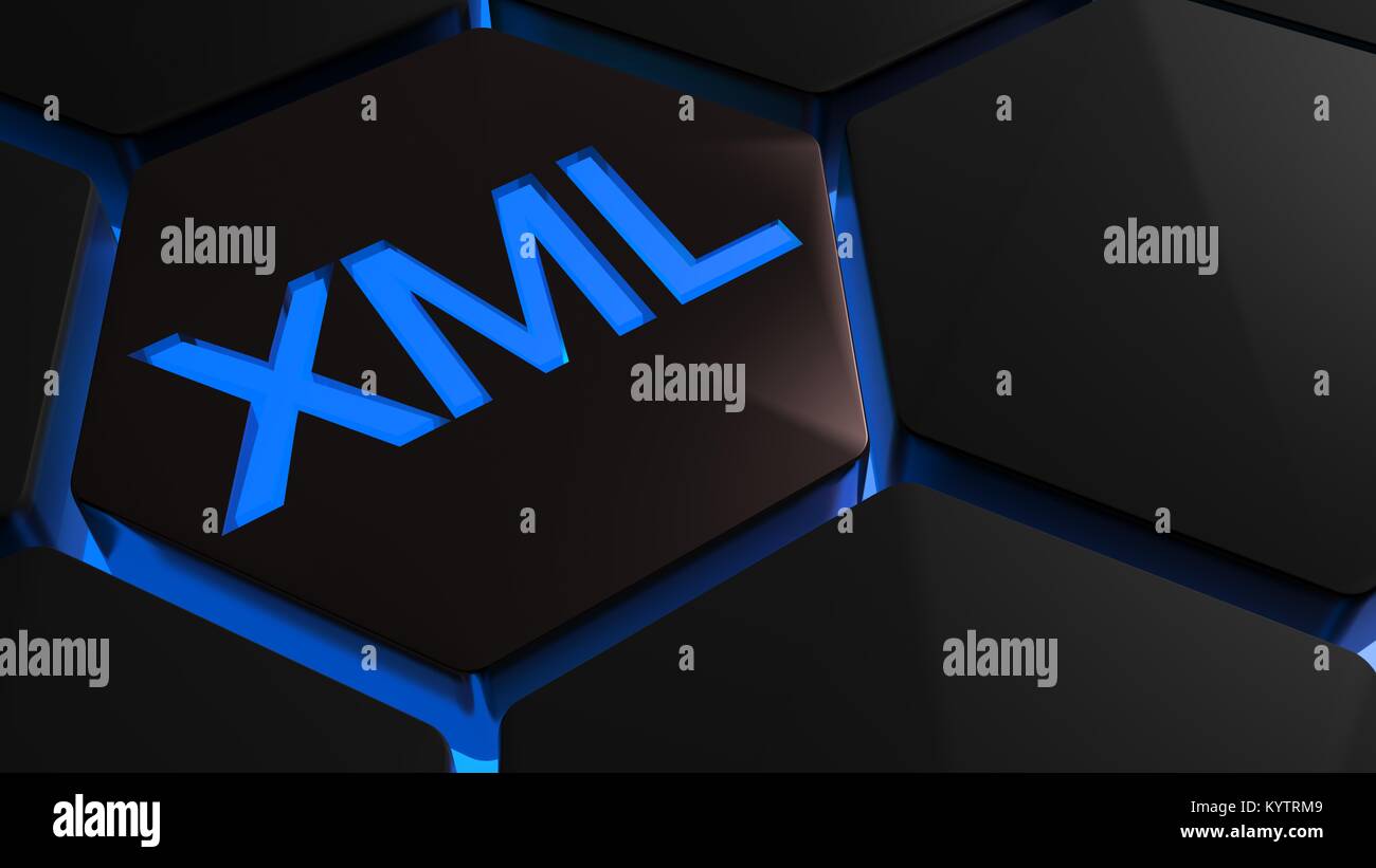 Blue XML on hexagone - 3D rendering Stock Photo