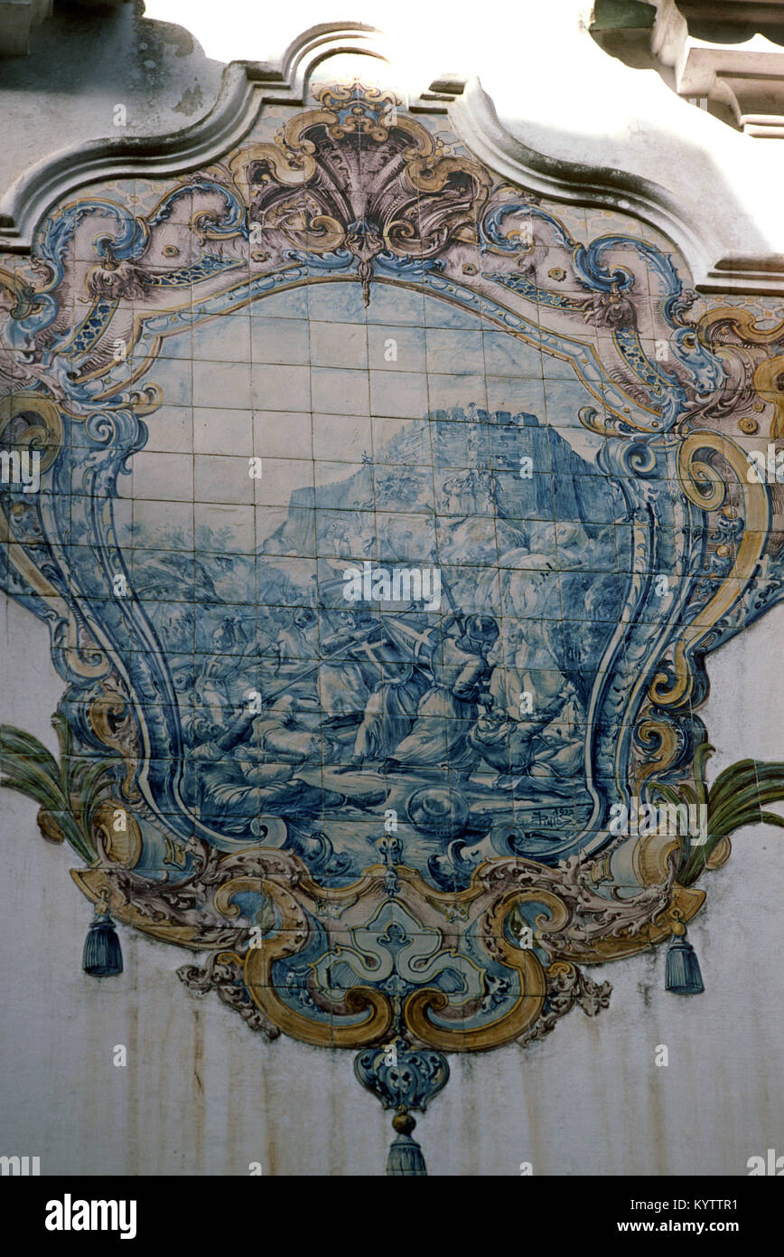 Steet and houses Azulejos, painted ceramic tiles, Lisbon, Portugal