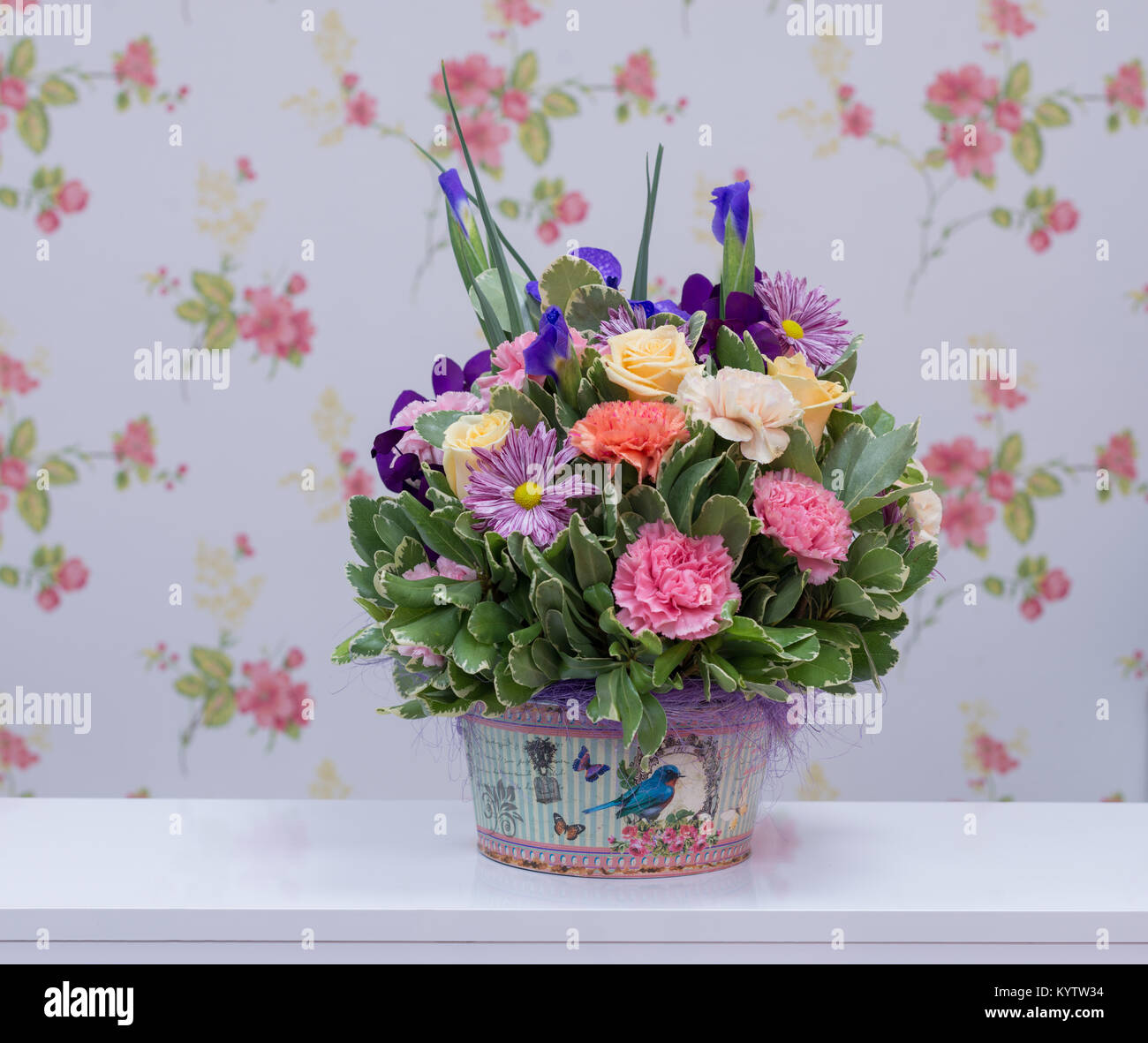 Colorful flowers arrangement in a box Stock Photo Alamy