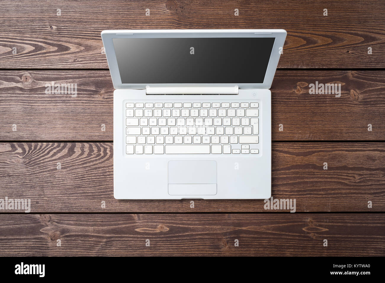 Technology background with modern white computer. Top view Stock Photo