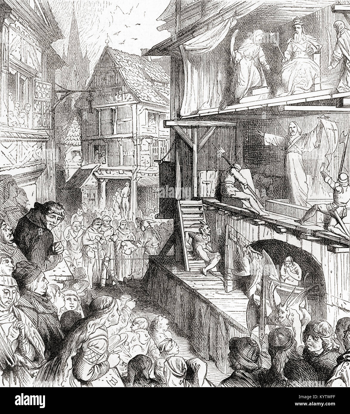 A Passion play, a medieval drama.  From Ward and Lock's Illustrated History of the World, published c.1882. Stock Photo