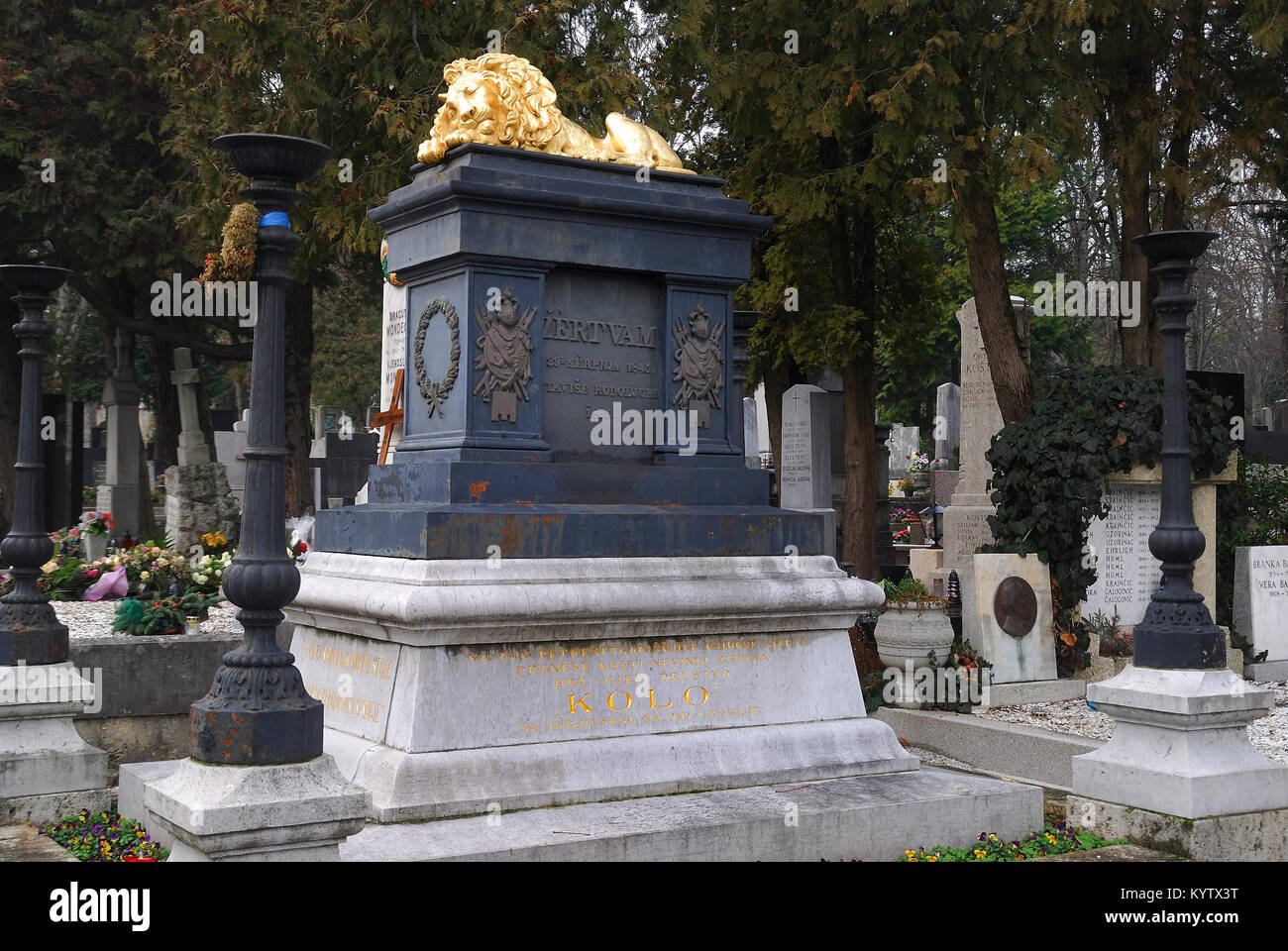 Zagreb, Croatia. The Monumental Cemetery of Mirogoj. A monument to  July Victims. The July victims (Croatian: Srpanjske žrtve) were members of the Croatian People's Party who fell victim to a crackdown by the Austrian Imperial Army on July 29, 1845. Stock Photo