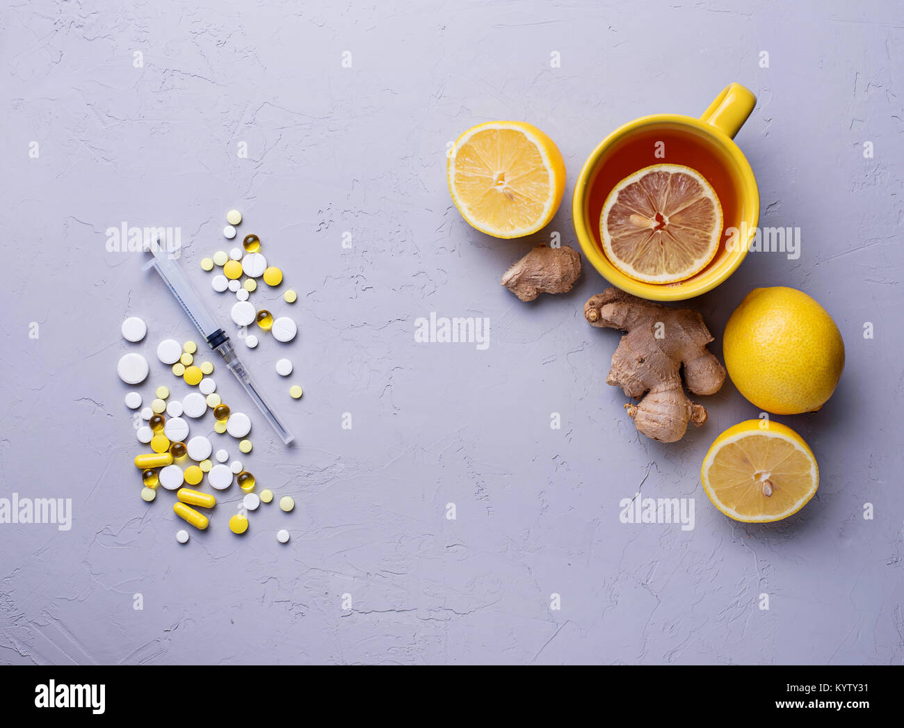 Traditional medicines and alternative natural remedies. Top view Stock