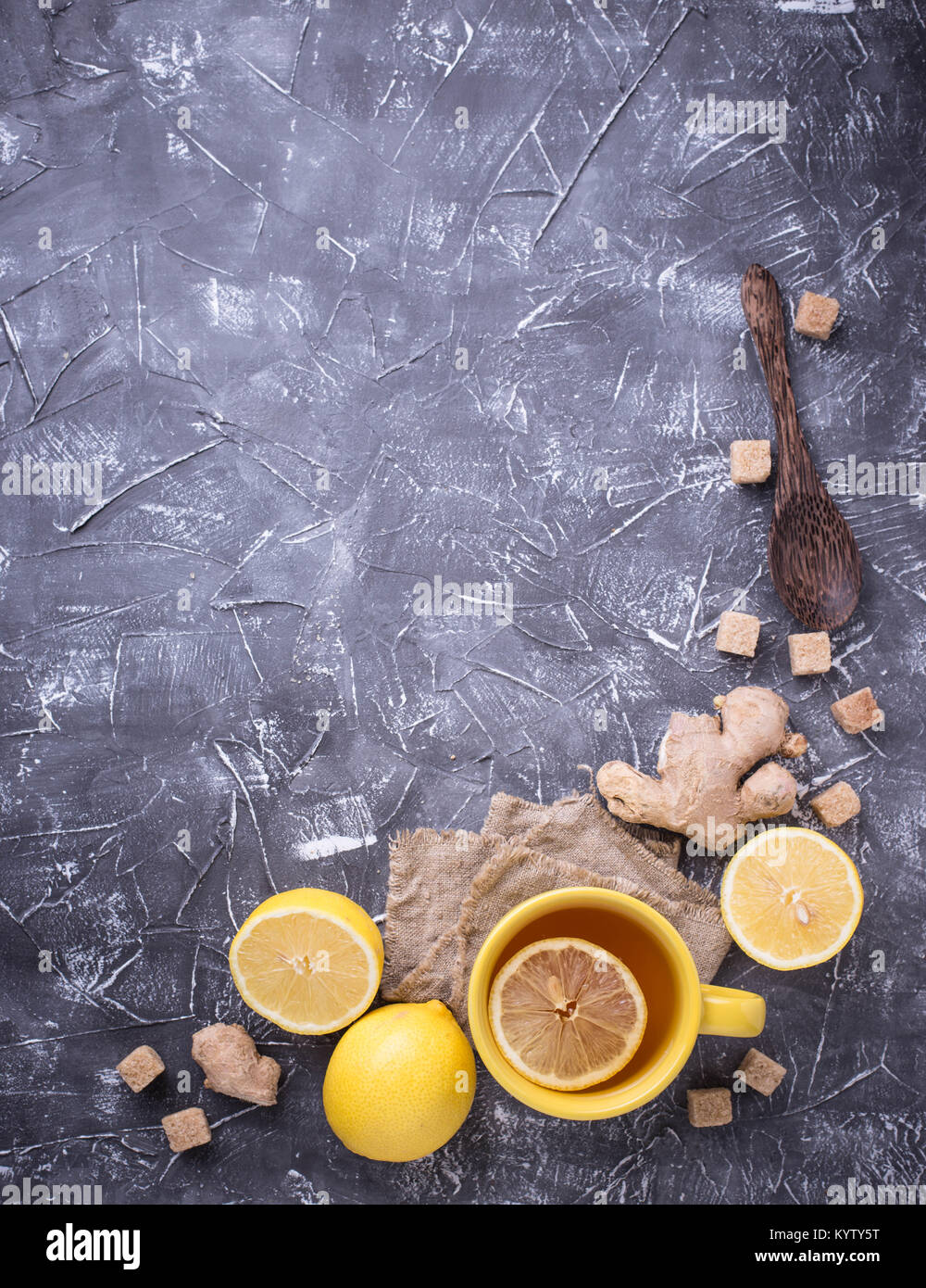 Hot tea with lemon and ginger. Top view Stock Photo - Alamy
