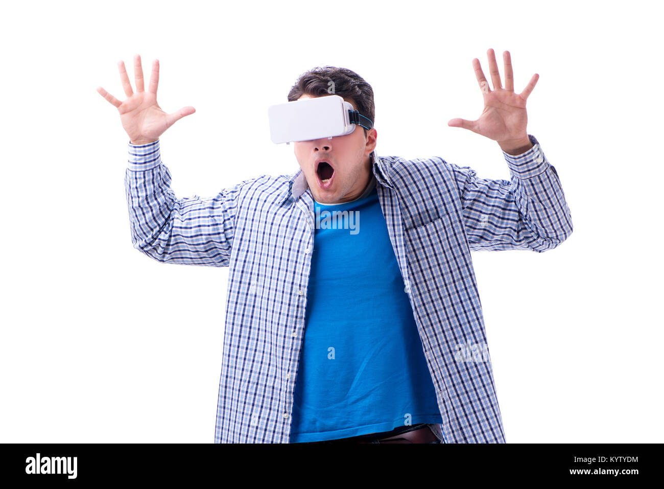 Young man wearing virtual reality VR glasses Stock Photo - Alamy