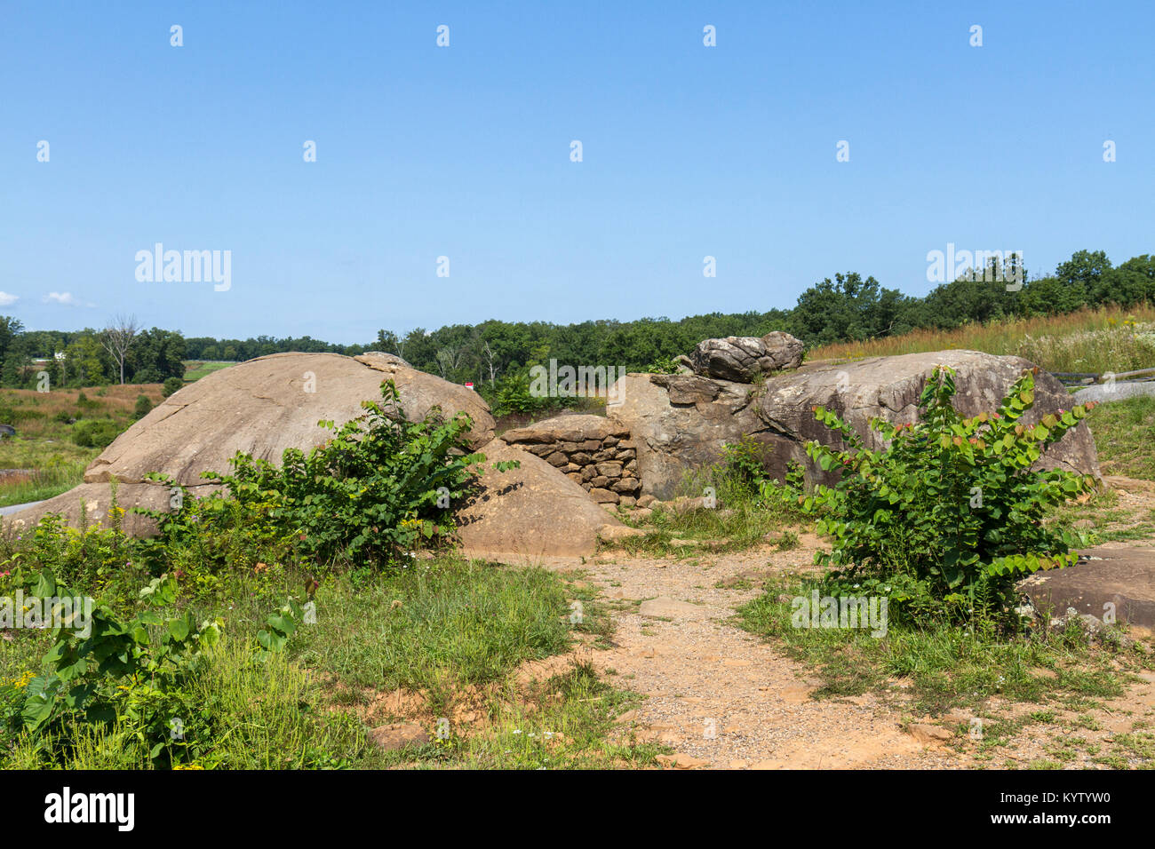 The Rebel Sharpshooter area of rocks, Devils Den, Gettysburg National Military Park, Pennsylvania, United States. Stock Photo