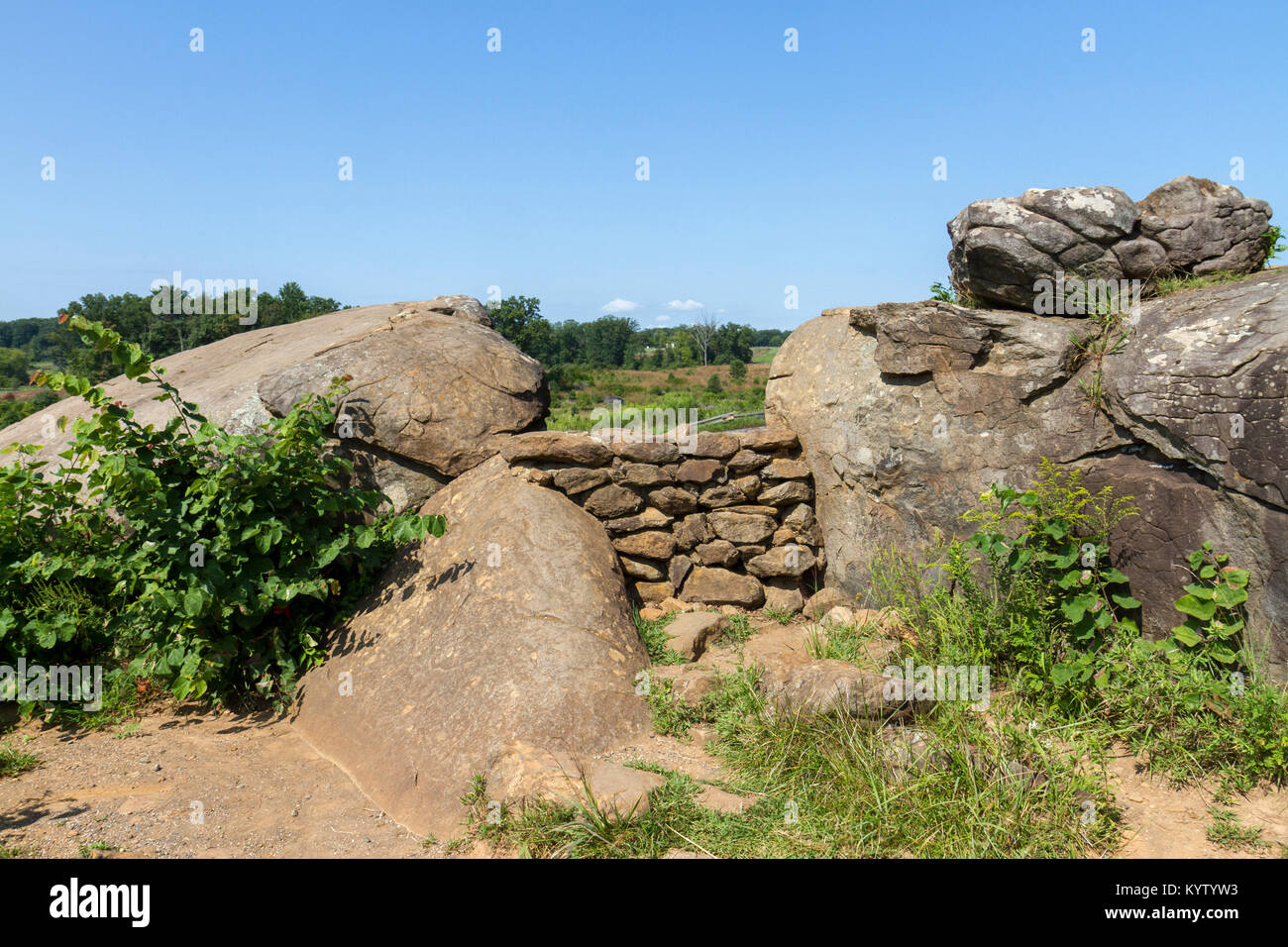 The Rebel Sharpshooter area of rocks, Devils Den, Gettysburg National Military Park, Pennsylvania, United States. Stock Photo