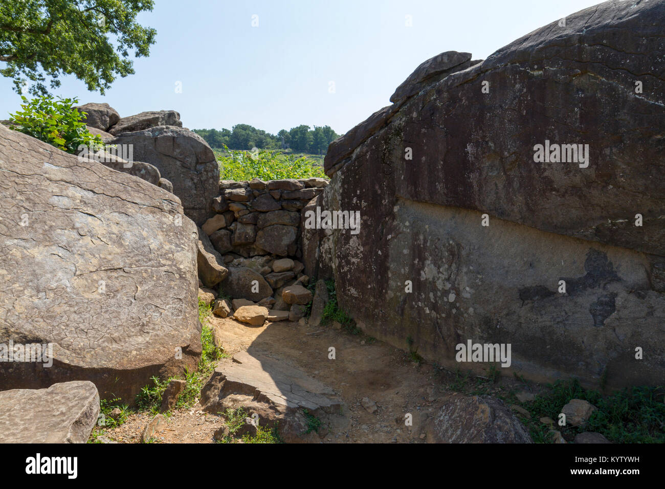The Rebel Sharpshooter area of rocks, Devils Den,Gettysburg National Military Park, Pennsylvania, United States. Stock Photo