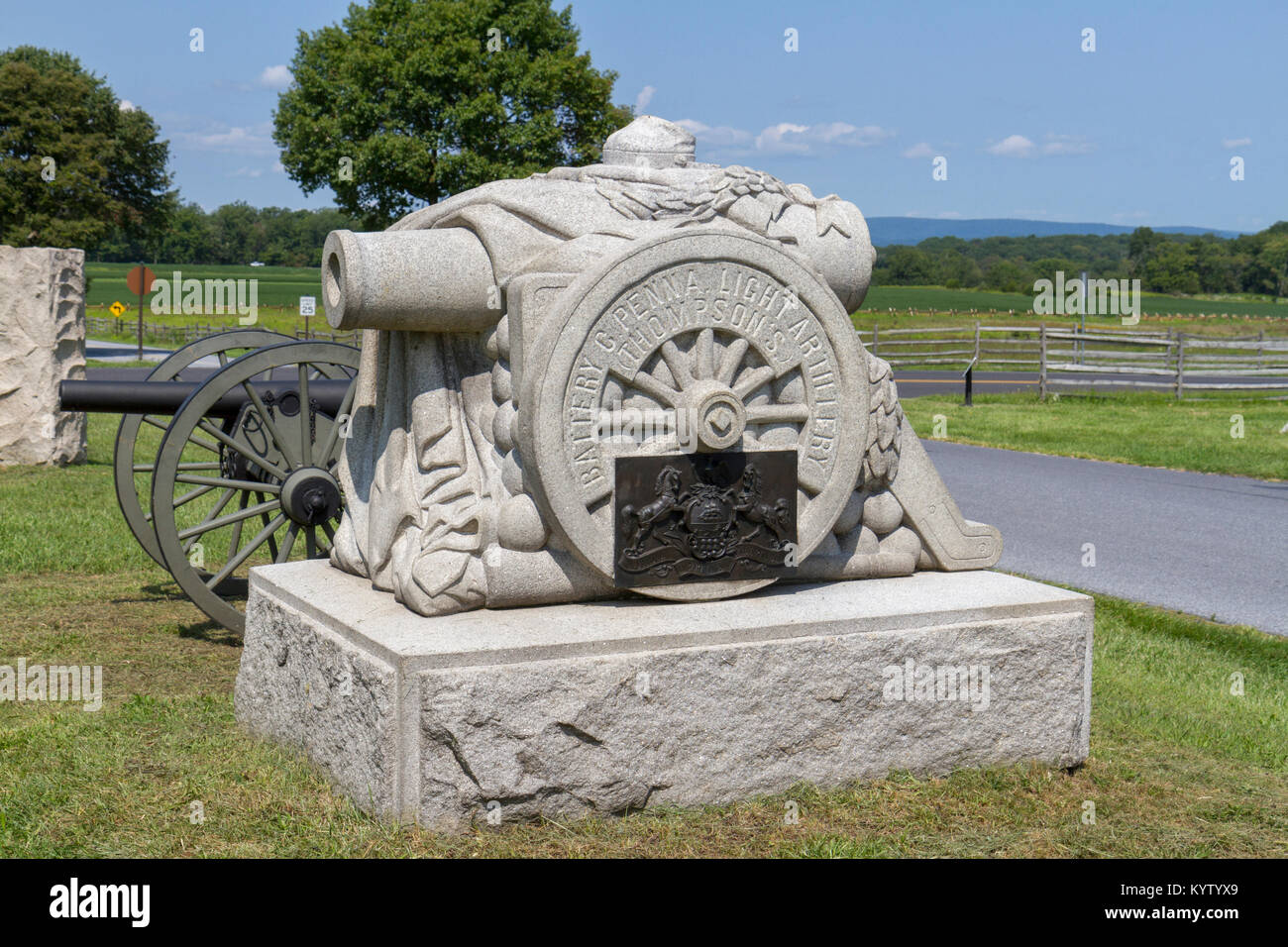 The Thompson's Battery C and F, Pennsylvania Artillery Monument and artillery, Peach Orchard