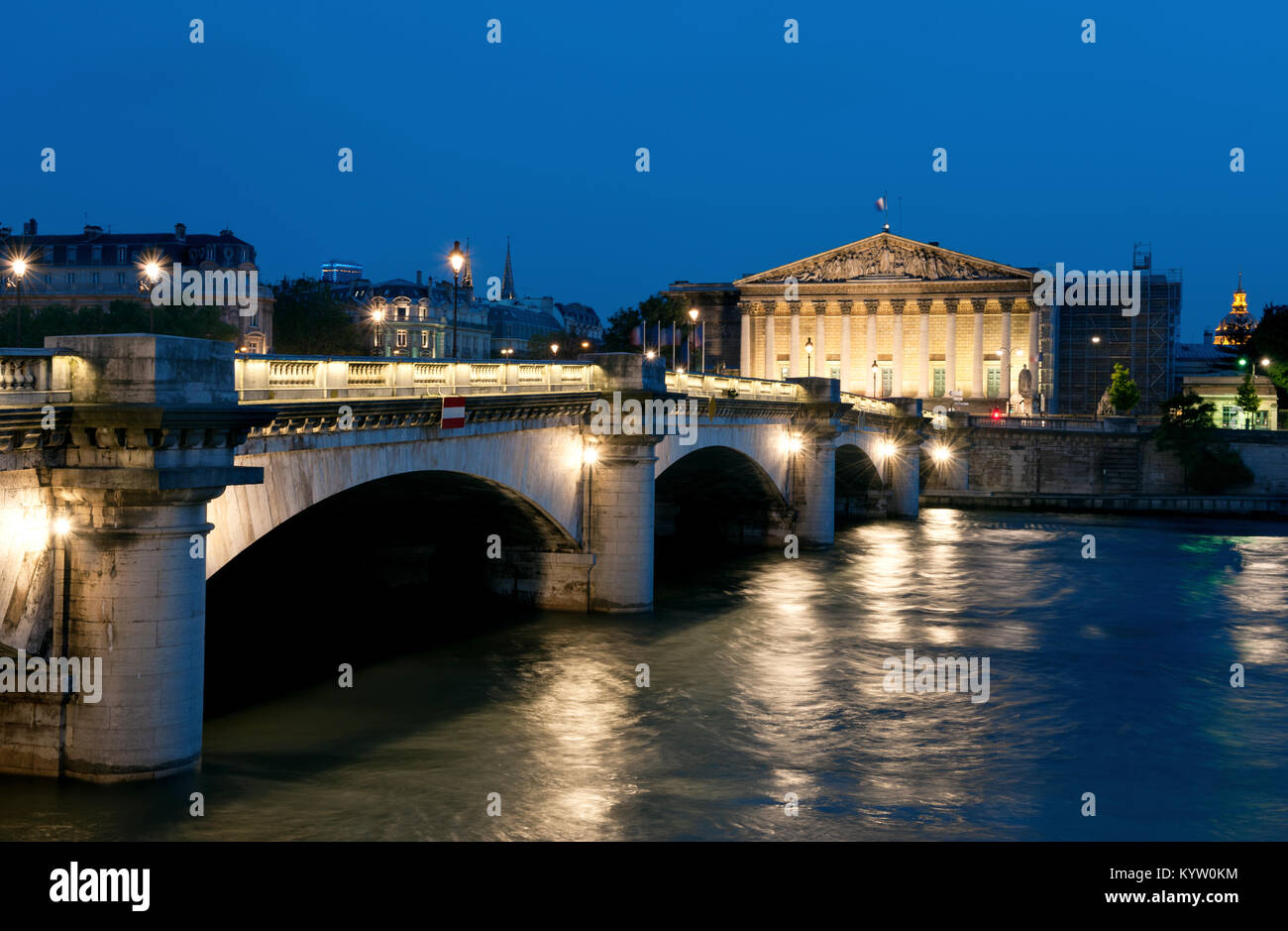 Paris at night:  the Pont de la Concorde and Bourbon Palace Stock Photo