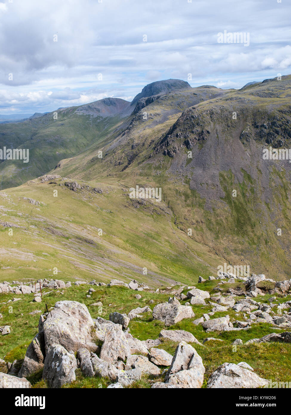 Great Gable  and Green Gable in The Lake District National Park,UK with Kirk Fell in the foreground Stock Photo