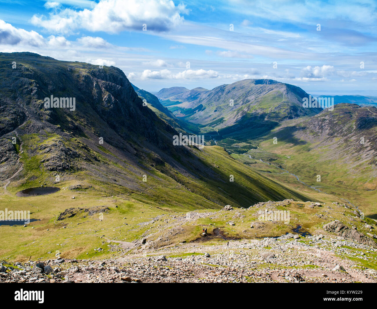 Ennerdale in the Lake District National Park, Scarth Gap and High Crag across the valley, Kirk Fell on left of picture Stock Photo