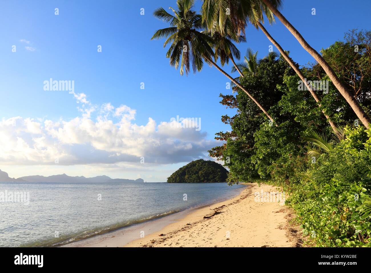 Paradise beach landscape - Las Cabanas beach in El Nido, Palawan island ...