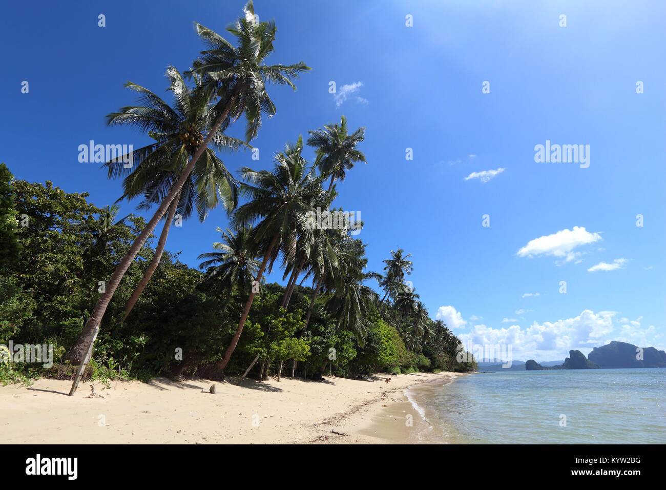 Paradise beach landscape - Las Cabanas beach in El Nido, Palawan island, Philippines. Stock Photo