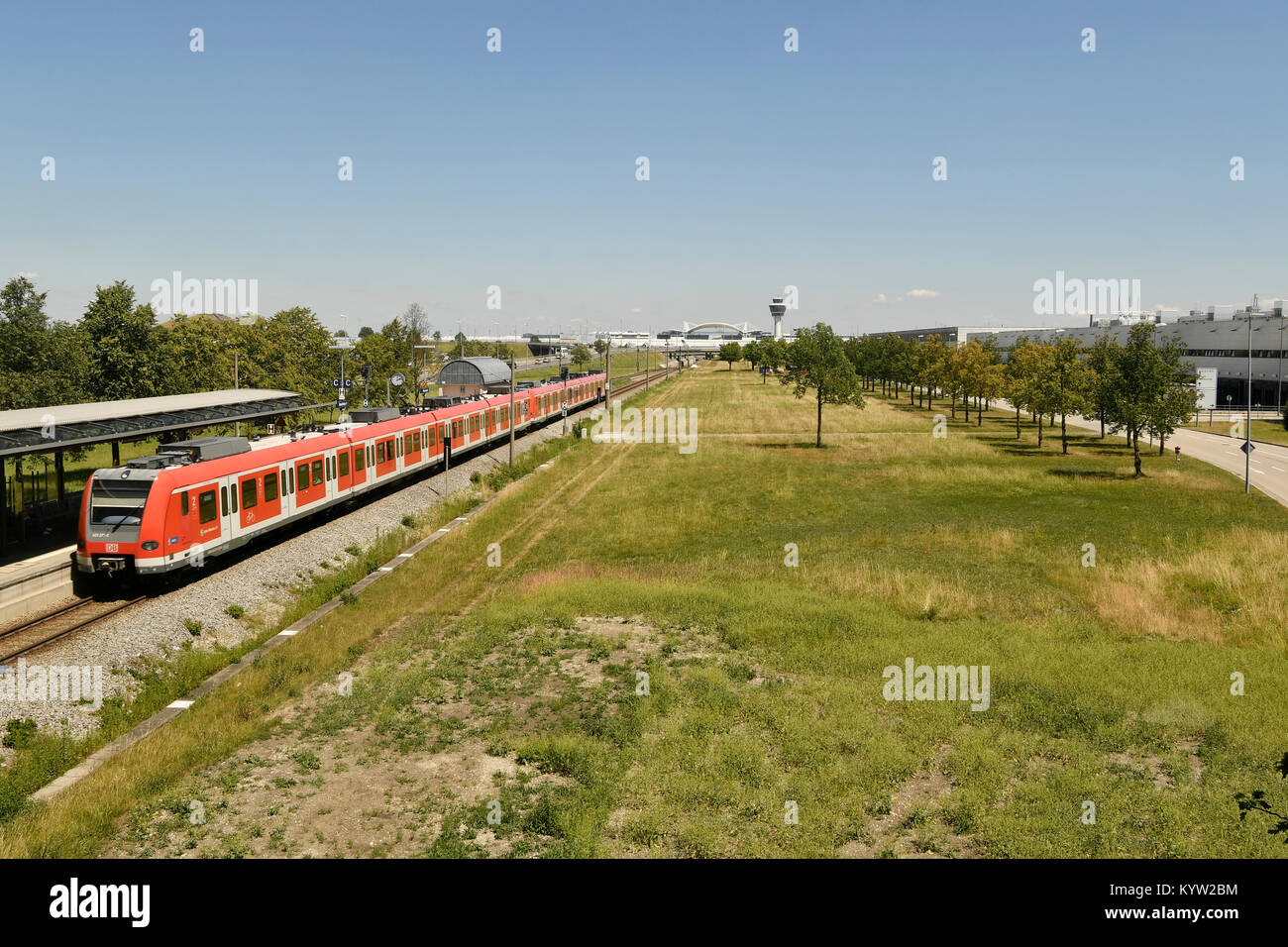 Train Station, Train, Tower, Terminal, S Bahn, S-Bahn station, visitors Park, Flughafen Besucherpark, MUC, Airport Munich, Erding, Freising, Stock Photo