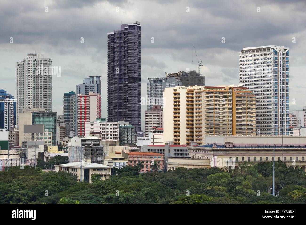 Manila city skyline in Philippines. Binondo district seen from