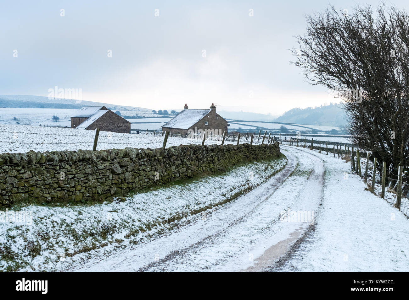 Brandside, an isolated farming community near Buxton, Peak District National Park. Winter Stock