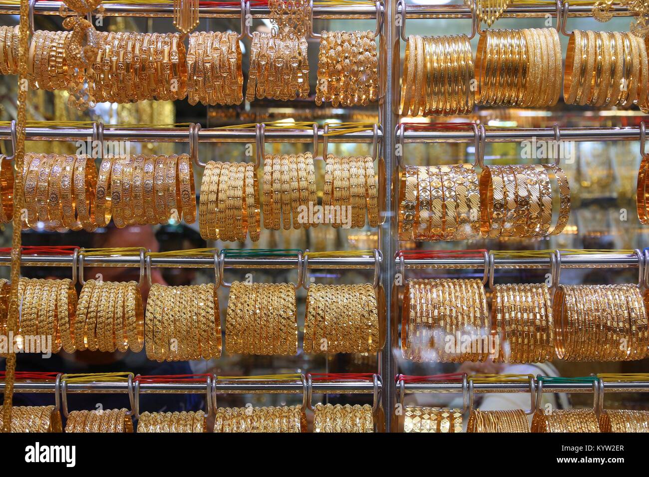 Gold jewellery solid gold bracelets in Dubai Gold Souk Stock Photo Alamy