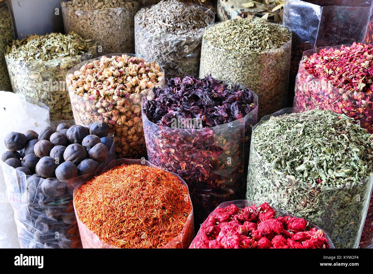 Colorful spices and herbs selection at Dubai Spice Souk Stock Photo Alamy