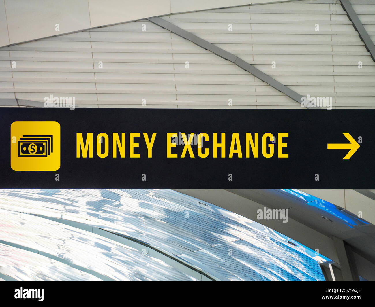 Airport Money Exchange Signage Stock Photo
