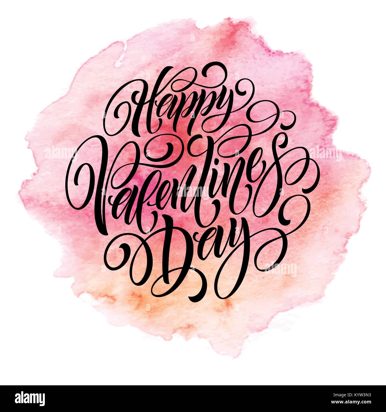 Valentines Day Card with lettering in pink watercolor background ...