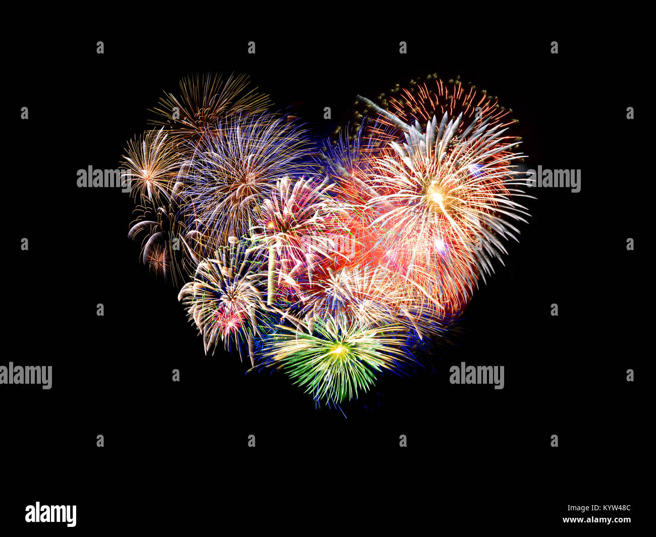 Heart shaped colorful fireworks Stock Photo