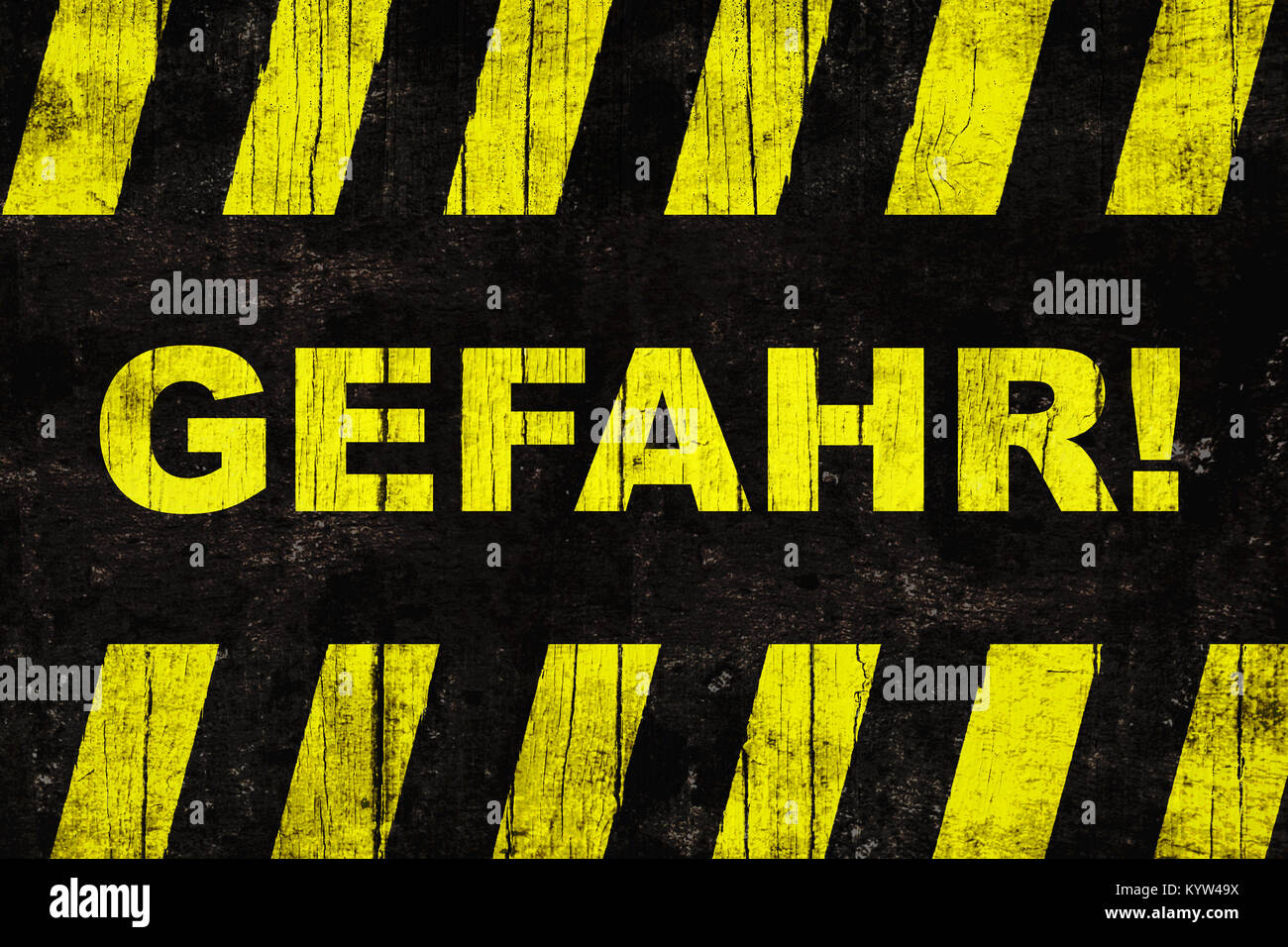 Gefahr (in German, “danger”) text warning sign with yellow and black