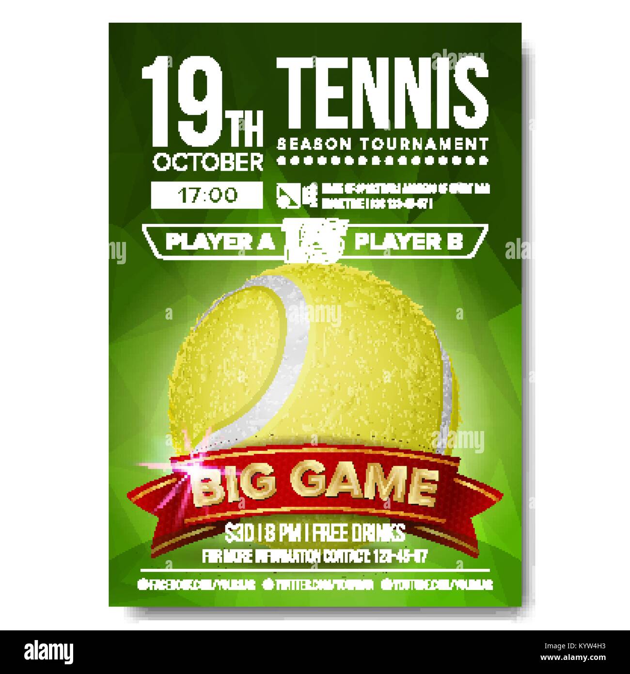 Tennis Poster Vector. Tennis Ball. Vertical Design For Sport Bar Promotion.  Tennis Flyer. Invitation Illustration Stock Vector Image & Art - Alamy
