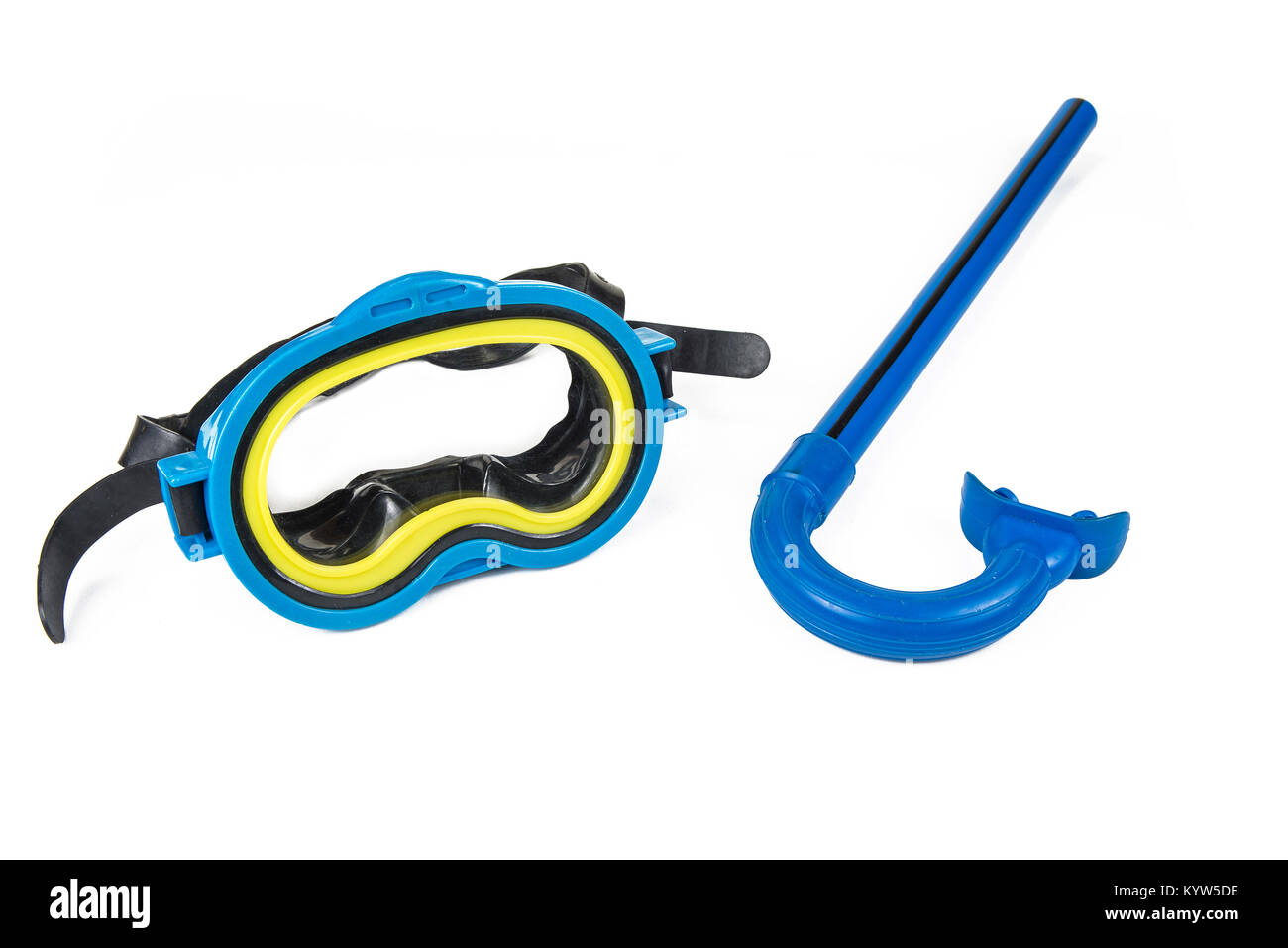 Snorkeling equipment: snorkel and diving google on the white background Stock Photo