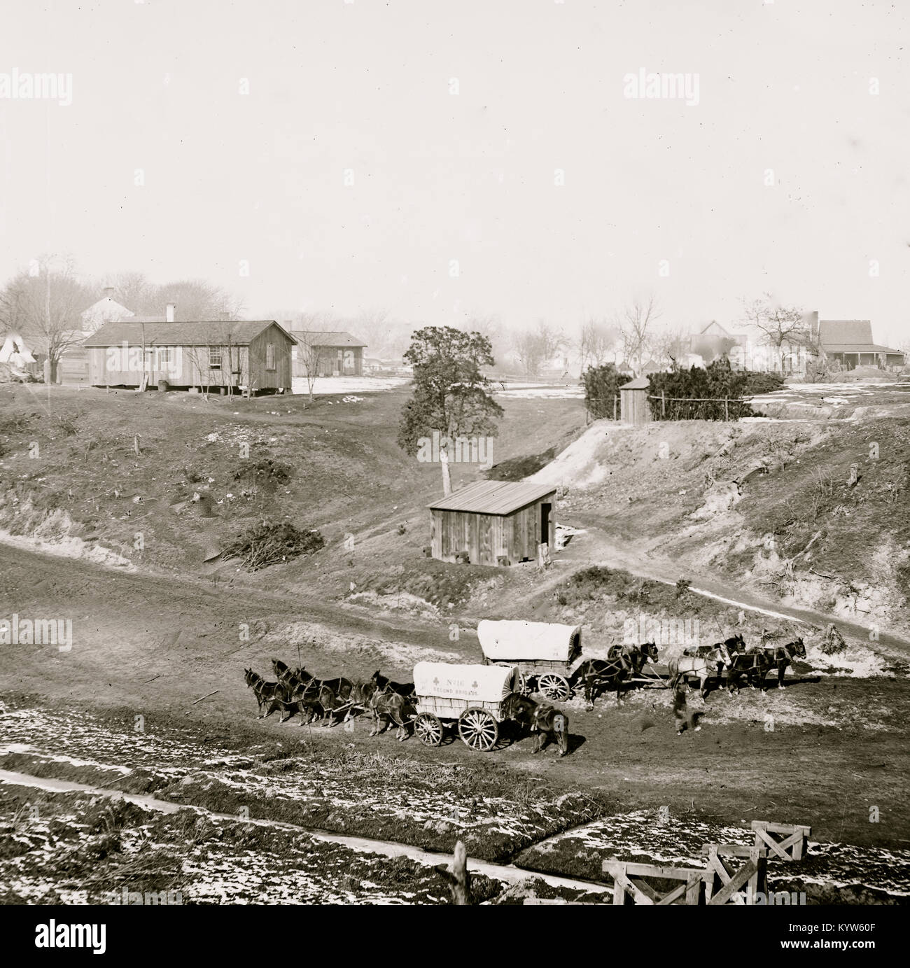City Point, Virginia. Supply wagons of 2d Brigade, 2d Corps Stock Photo